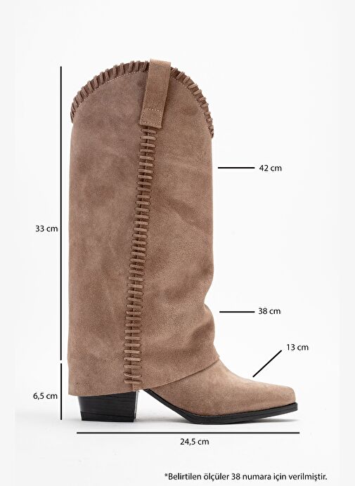 TYLER Toprak Süet Hakiki Deri Dikişli Kadın Western Çizme - Görsel 7