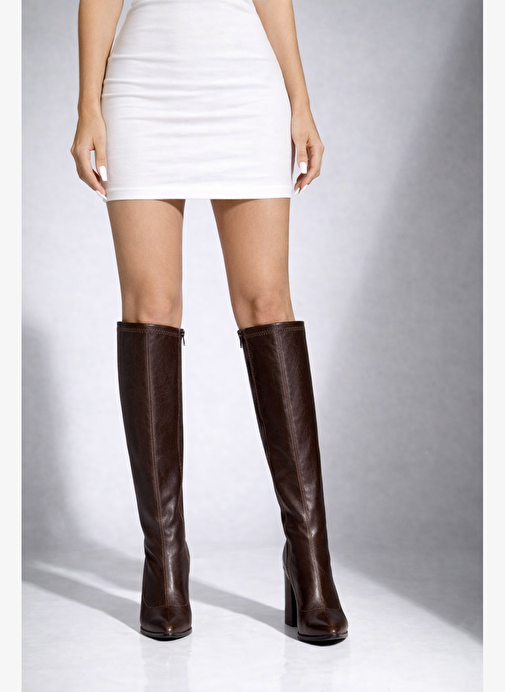 Gilla's Queen Gilla's Queen Kadın Kahverengi Tarz Diz Altı Sivri Burun Topuklu Çizme Bot | Boyner Kahverengi - 6. görsel