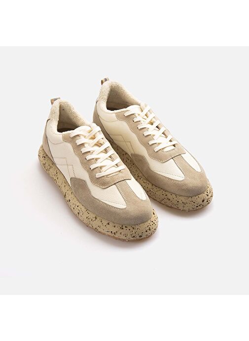 Kemal Tanca Ekru Erkek Deri Sneaker 242KTE928 N10 - Görsel 4