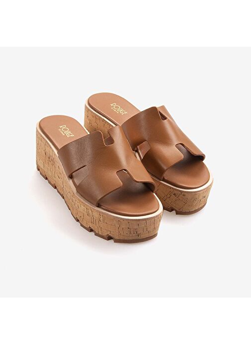 Rouge Hakiki Deri Dolgu Topuk Kadın Terlik 3067 - Görsel 4