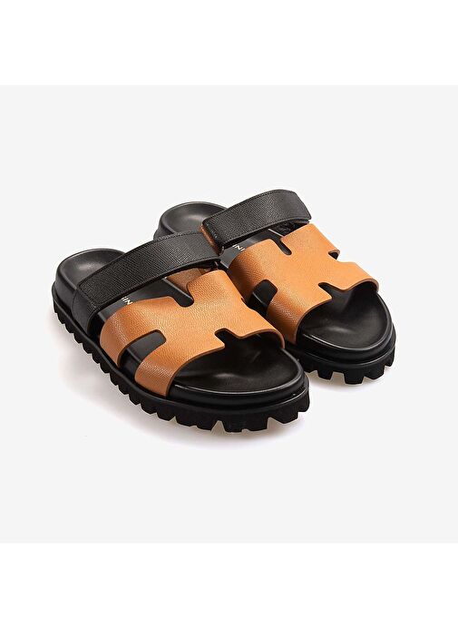 Mocassini Hakiki Deri Taba Siyah Erkek Terlik 3039 - Görsel 4