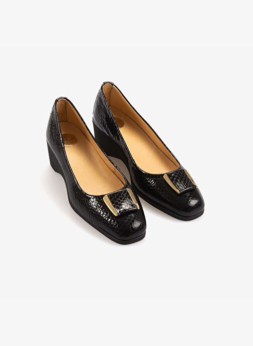 Mocassini Hakiki Deri Rugan Kadın Topuklu Babet 0128 - Görsel 4