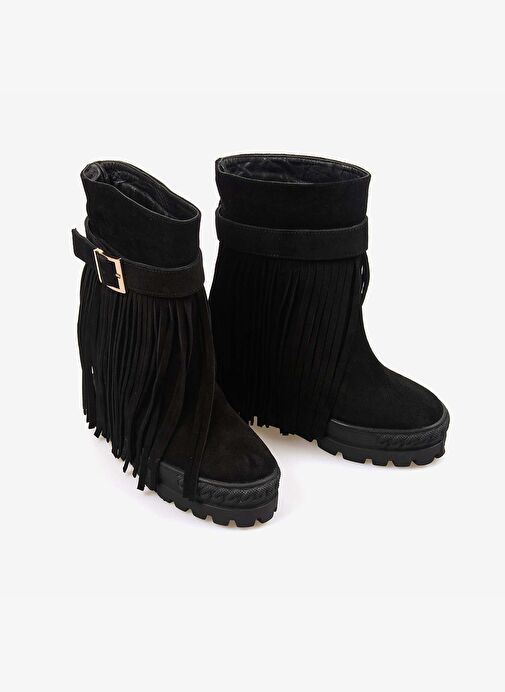 Rouge Hakiki Süet Deri Kalın Taban Gizli Topuk Kadın Bot 44215 - Görsel 4