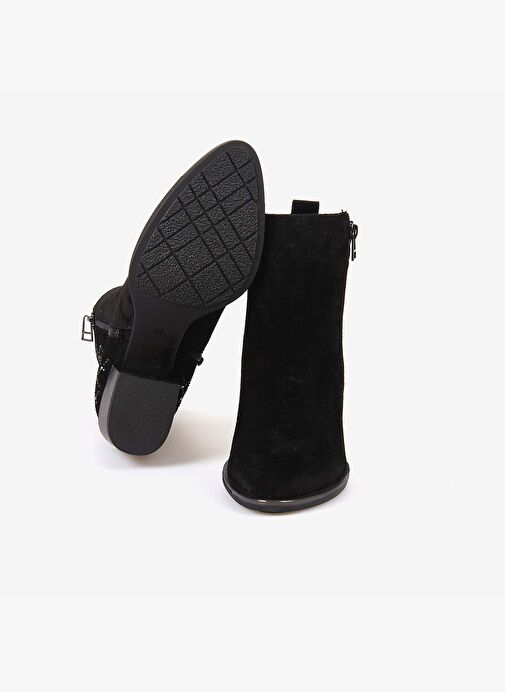 Kemal Tanca Hakiki Deri Kadın Siyah Süet Fermuarlı Topuklu Bot 26-104759K - Görsel 6
