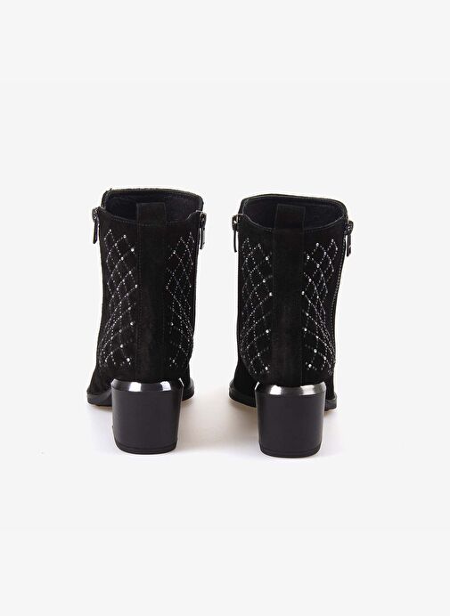 Kemal Tanca Hakiki Deri Kadın Siyah Süet Fermuarlı Topuklu Bot 26-104759K - Görsel 5