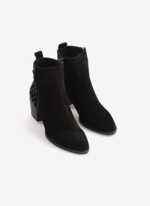 Kemal Tanca Hakiki Deri Kadın Siyah Süet Fermuarlı Topuklu Bot 26-104759K - Görsel 4