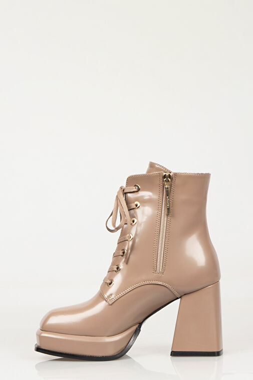 Nemesis Bağcıklı Fermuarlı Platform Topuklu Kadın Bot Vizon - Görsel 4