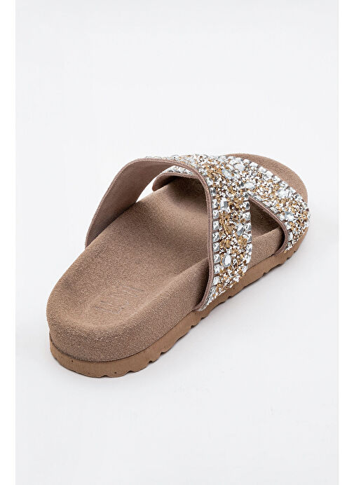 JAMES Toprak Taşlı Çift Bantlı Hakiki Deri Kadın Terlik - Görsel 3