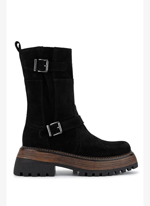 Tamer Tanca Kadın Hakiki Deri Siyah Süet Casual Bot - Görsel 2