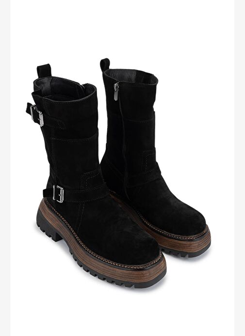 Tamer Tanca Kadın Hakiki Deri Siyah Süet Casual Bot - Görsel 3