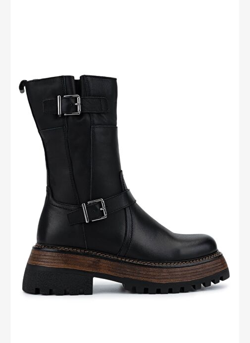 Tamer Tanca Kadın Hakiki Deri Siyah Deri Casual Bot - Görsel 2