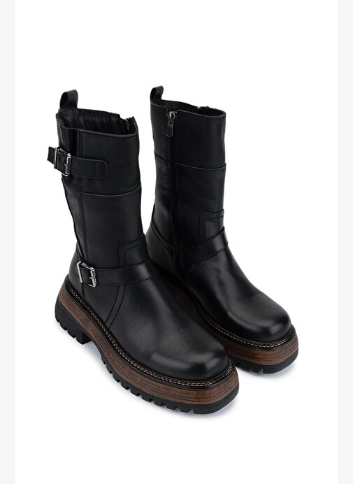 Tamer Tanca Kadın Hakiki Deri Siyah Deri Casual Bot - Görsel 3