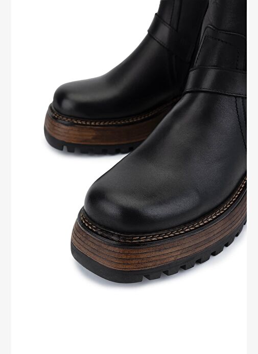 Tamer Tanca Kadın Hakiki Deri Siyah Deri Casual Bot - Görsel 4