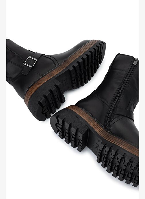 Tamer Tanca Kadın Hakiki Deri Siyah Deri Casual Bot - Görsel 5