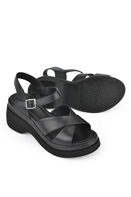 Ziya, Kadın Hakiki Deri Topuklu Sandalet 151992Z64004 Siyah - Görsel 6