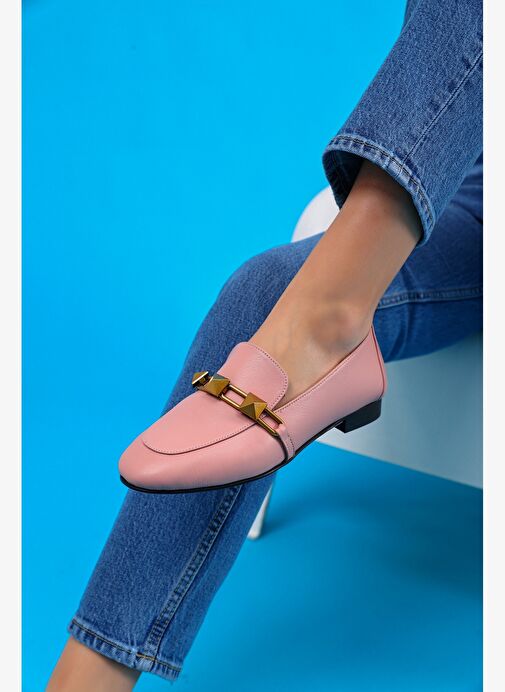 Kalina Gerçek Deri Kadın Loafer Ayakkabı Pudra - Görsel 2