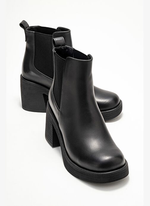 LYSA Siyah Cilt Lastikli Hakiki Deri Kadın Platform Topuklu Bot - Görsel 2