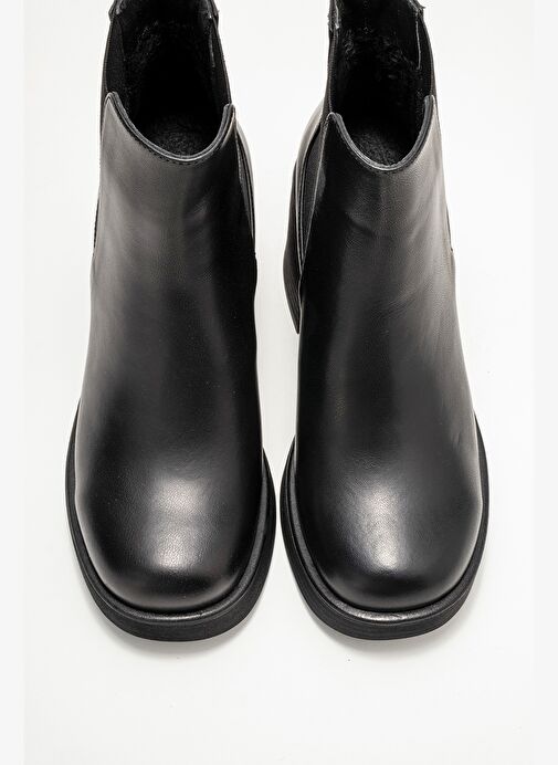 LYSA Siyah Cilt Lastikli Hakiki Deri Kadın Platform Topuklu Bot - Görsel 3