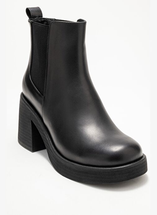 LYSA Siyah Cilt Lastikli Hakiki Deri Kadın Platform Topuklu Bot - Görsel 4