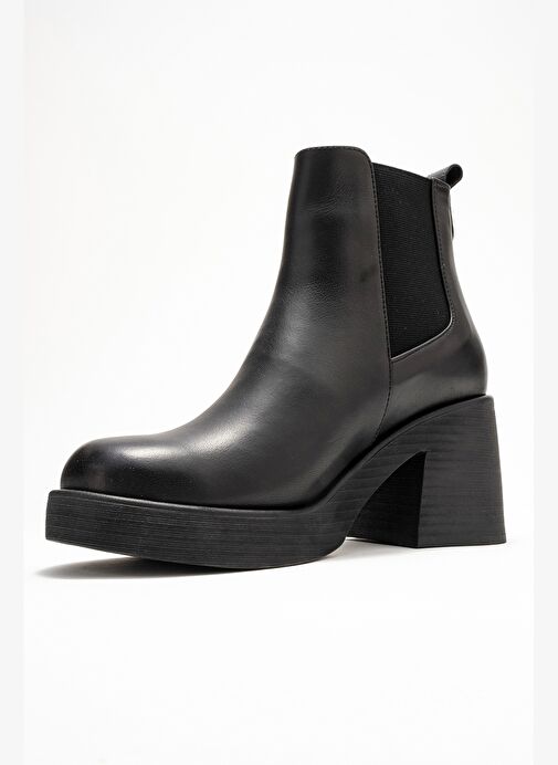 LYSA Siyah Cilt Lastikli Hakiki Deri Kadın Platform Topuklu Bot - Görsel 5