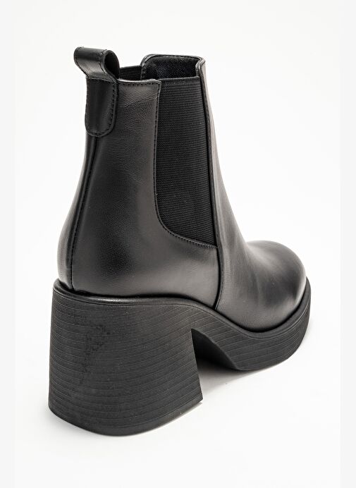 LYSA Siyah Cilt Lastikli Hakiki Deri Kadın Platform Topuklu Bot - Görsel 6
