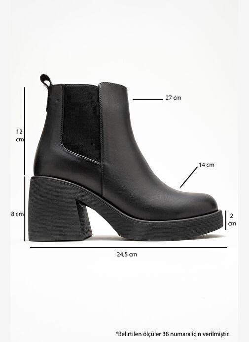 LYSA Siyah Cilt Lastikli Hakiki Deri Kadın Platform Topuklu Bot - Görsel 7