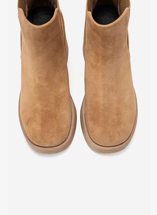 LYSA Taba Süet Lastikli Hakiki Deri Kadın Platform Topuklu Bot - Görsel 3