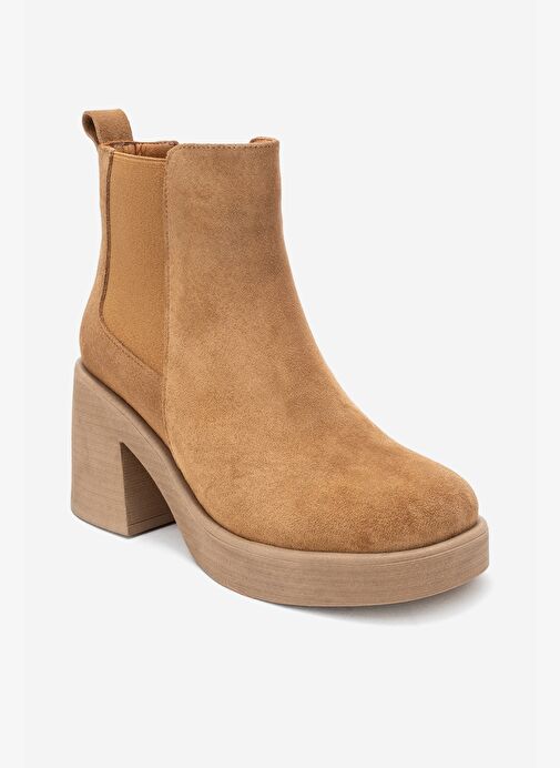 LYSA Taba Süet Lastikli Hakiki Deri Kadın Platform Topuklu Bot - Görsel 4