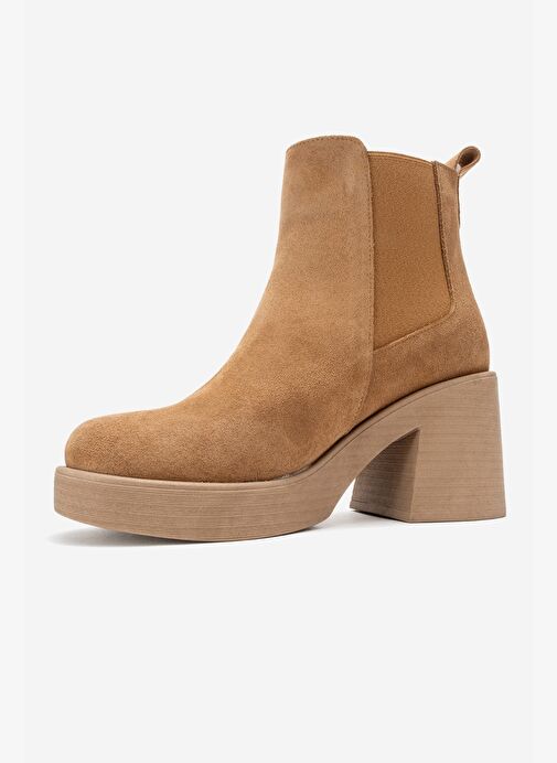 LYSA Taba Süet Lastikli Hakiki Deri Kadın Platform Topuklu Bot - Görsel 5