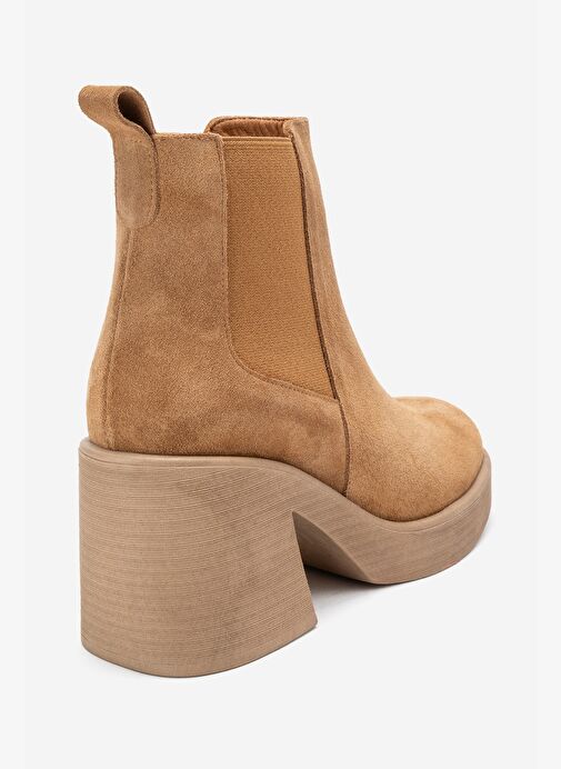 LYSA Taba Süet Lastikli Hakiki Deri Kadın Platform Topuklu Bot - Görsel 6