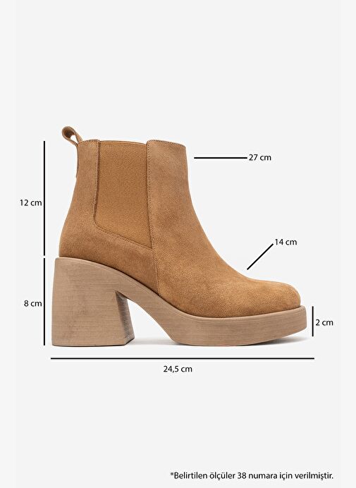 LYSA Taba Süet Lastikli Hakiki Deri Kadın Platform Topuklu Bot - Görsel 7