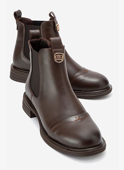 SIDNEY Kahverengi Cilt Hakiki Deri Tokalı Lastikli Kadın Chelsea Bot - Görsel 2