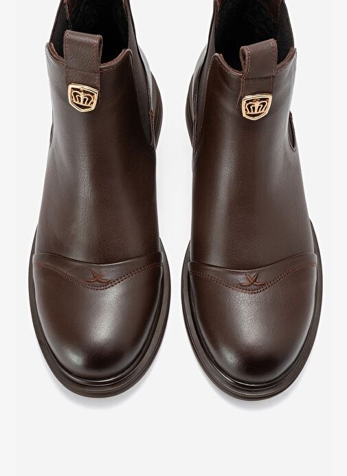 SIDNEY Kahverengi Cilt Hakiki Deri Tokalı Lastikli Kadın Chelsea Bot - Görsel 3
