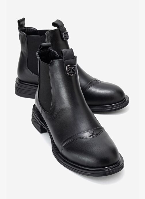 SIDNEY Siyah Cilt Hakiki Deri Tokalı Lastikli Kadın Chelsea Bot - Görsel 2