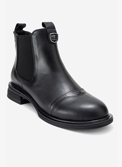 SIDNEY Siyah Cilt Hakiki Deri Tokalı Lastikli Kadın Chelsea Bot - Görsel 4