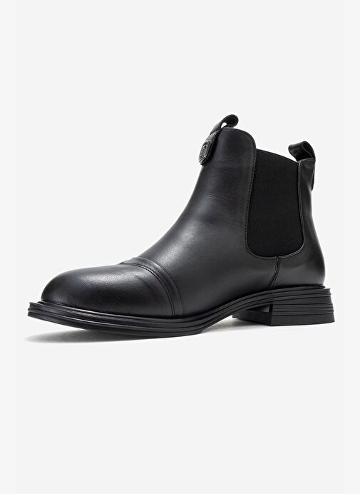 SIDNEY Siyah Cilt Hakiki Deri Tokalı Lastikli Kadın Chelsea Bot - Görsel 5