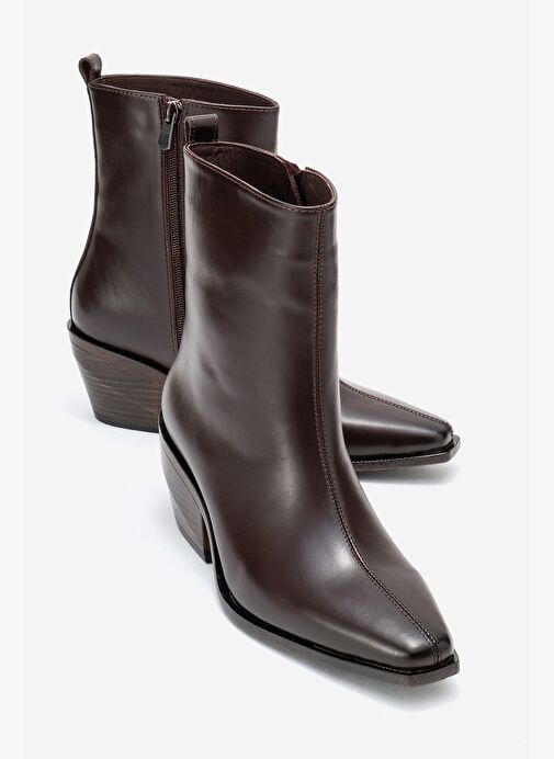 LEXIA Kahverengi Cilt Hakiki Deri Kadın Western Bot - Görsel 2