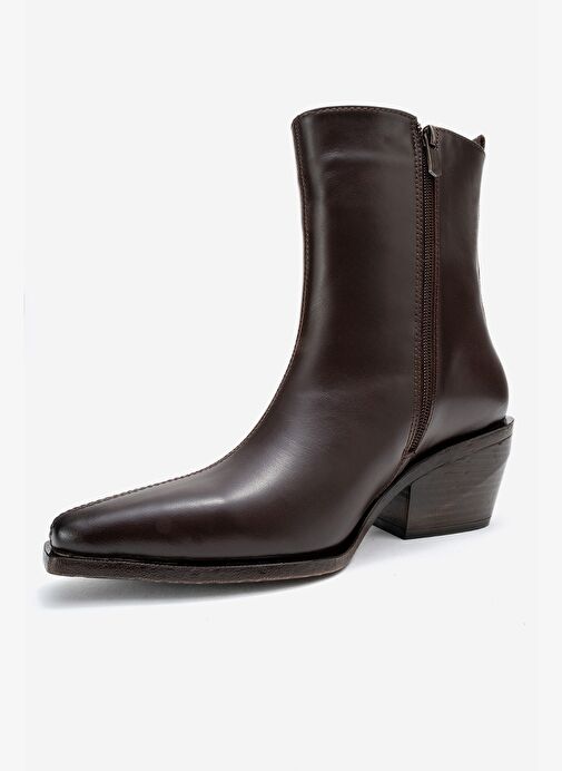 LEXIA Kahverengi Cilt Hakiki Deri Kadın Western Bot - Görsel 5