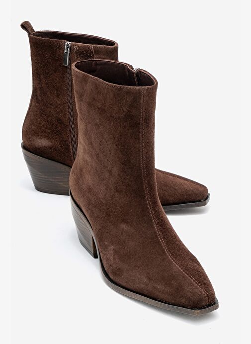 LEXIA Kahverengi Süet Hakiki Deri Kadın Western Bot - Görsel 2