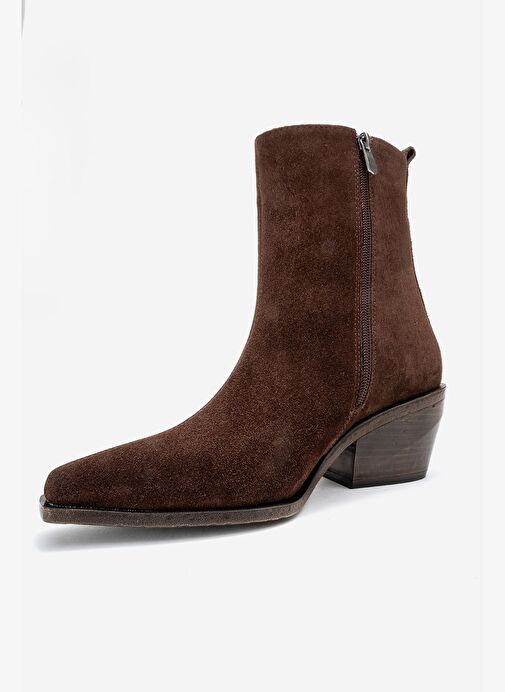 LEXIA Kahverengi Süet Hakiki Deri Kadın Western Bot - Görsel 5