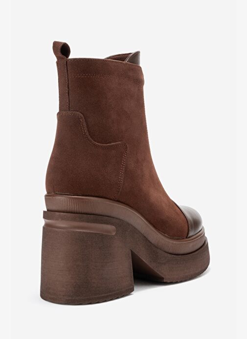 ANETT Kahverengi Cilt-Süet Fermuarlı Kadın Platform Topuklu Bot - Görsel 6