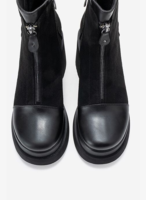 ANETT Siyah Cilt-Süet Fermuarlı Kadın Platform Topuklu Bot - Görsel 3