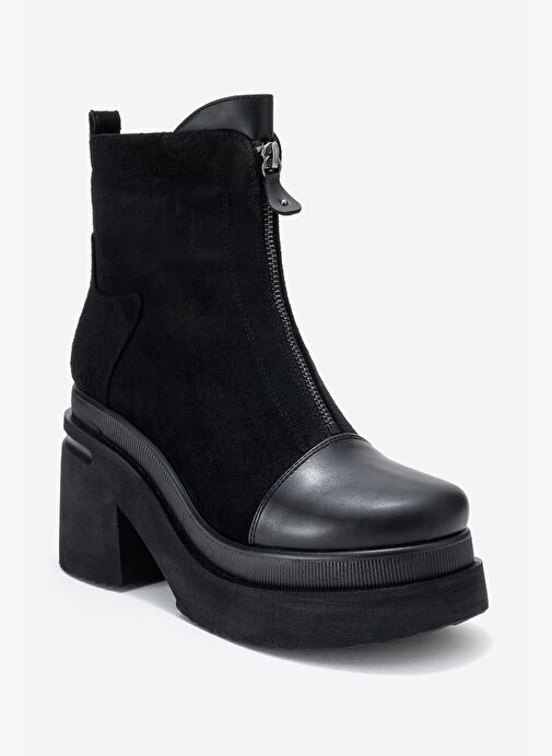 ANETT Siyah Cilt-Süet Fermuarlı Kadın Platform Topuklu Bot - Görsel 4