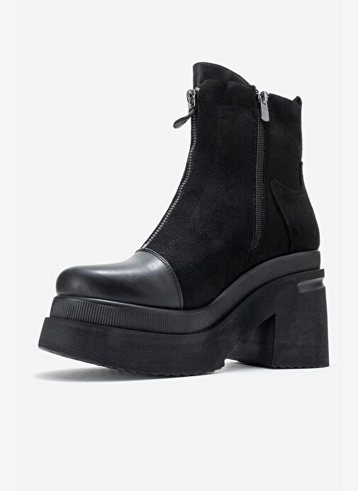 ANETT Siyah Cilt-Süet Fermuarlı Kadın Platform Topuklu Bot - Görsel 5