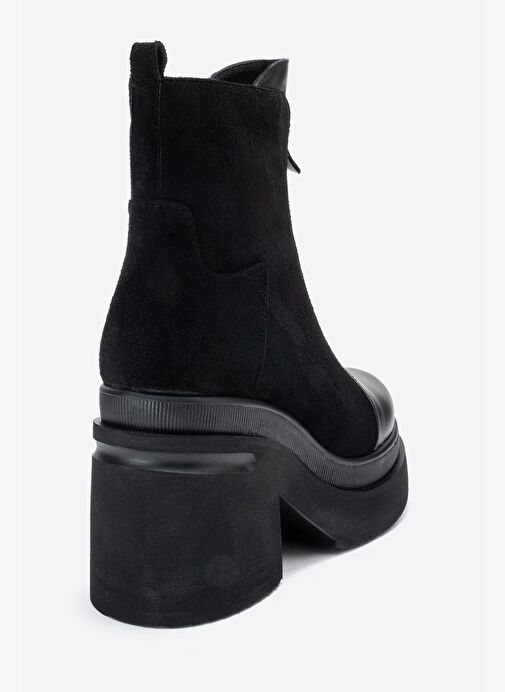 ANETT Siyah Cilt-Süet Fermuarlı Kadın Platform Topuklu Bot - Görsel 6