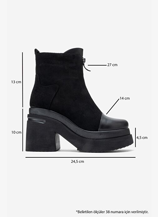ANETT Siyah Cilt-Süet Fermuarlı Kadın Platform Topuklu Bot - Görsel 7