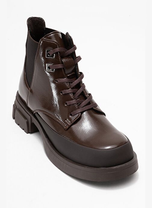 CHALLO Kahverengi Rugan Bağcıklı Lastikli Kadın Postal Bot - Görsel 4