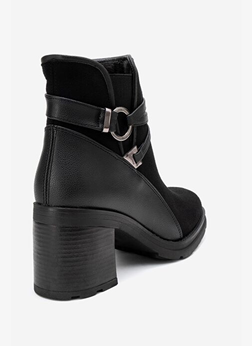 WERN Siyah Süet Kemerli Toka Detaylı Kadın Kalın Topuklu Bot - Görsel 6