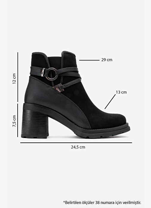 WERN Siyah Süet Kemerli Toka Detaylı Kadın Kalın Topuklu Bot - Görsel 7
