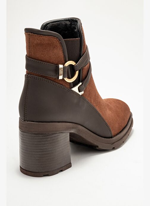 WERN Kahverengi Süet Kemerli Toka Detaylı Kadın Kalın Topuklu Bot - Görsel 6